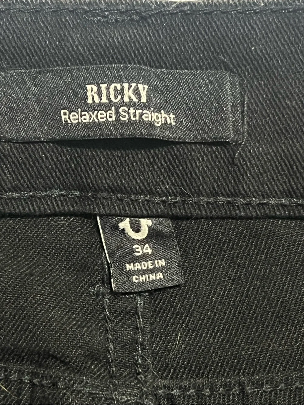 True Religion Men’s Relaxed Straight Jeans Black Raw Hem Frayed Stretch Sz 34